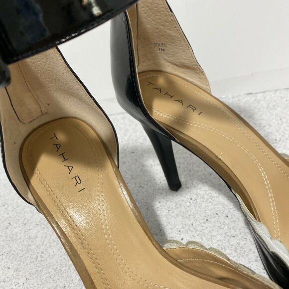 Retro Tahari High Heel Sandals Black & White Ankle Strap Open Toe Stiletto 7M - Picture 5 of 9